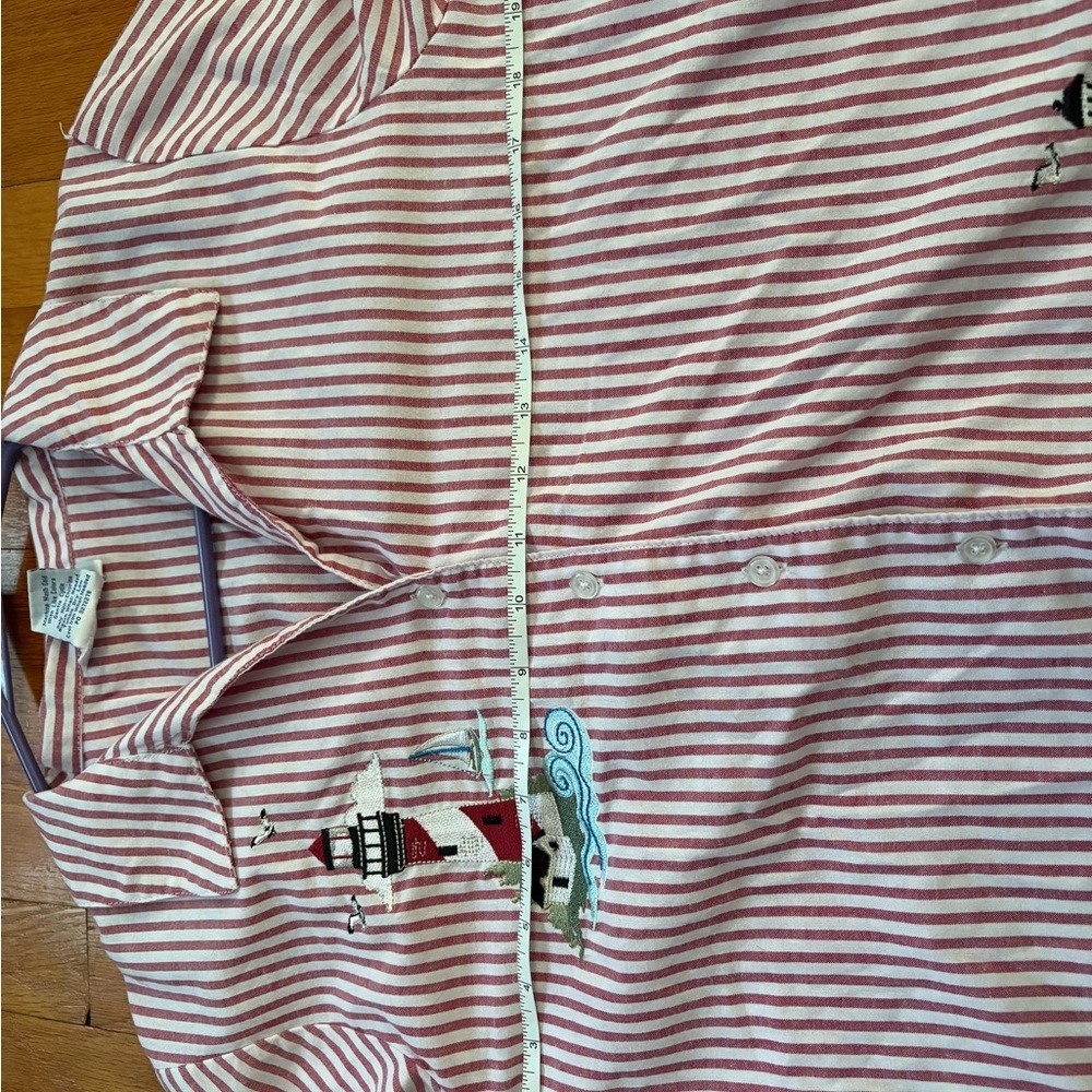 Coastal grandma nautical lighthouse button up striped top Blair medium - Picture 9 of 10